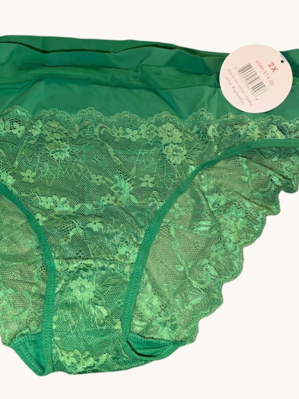 NWT Spendies Kelly Green Lacey Panty Size 2X